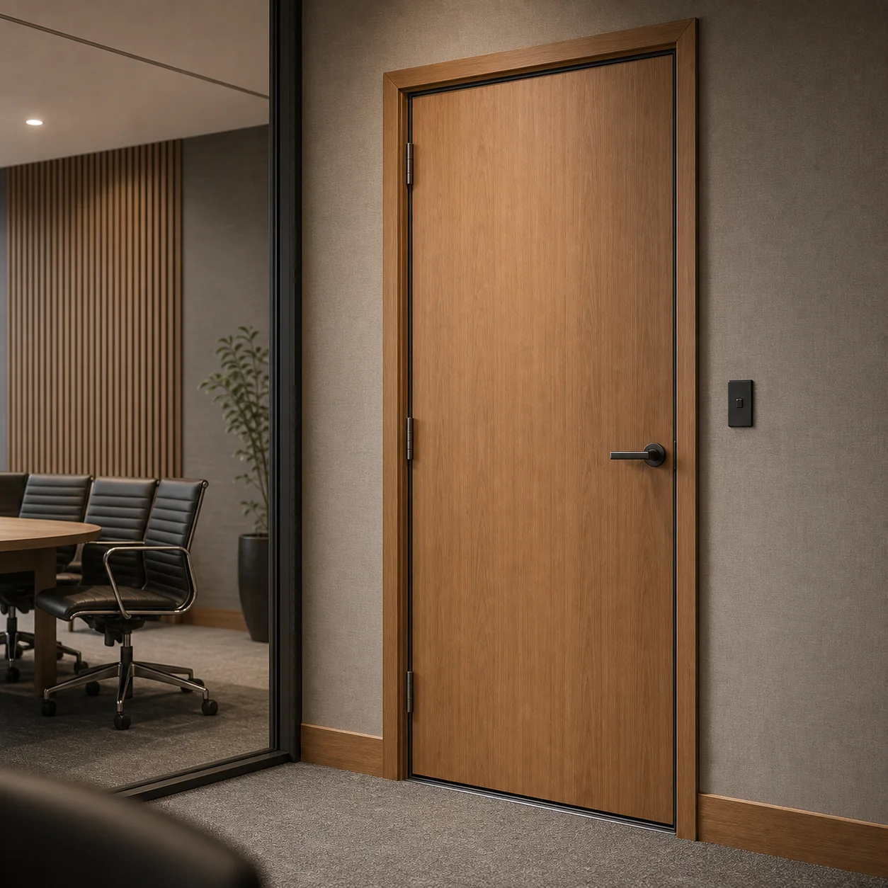 Acoustic door variation with perimeter seals in a meeting room