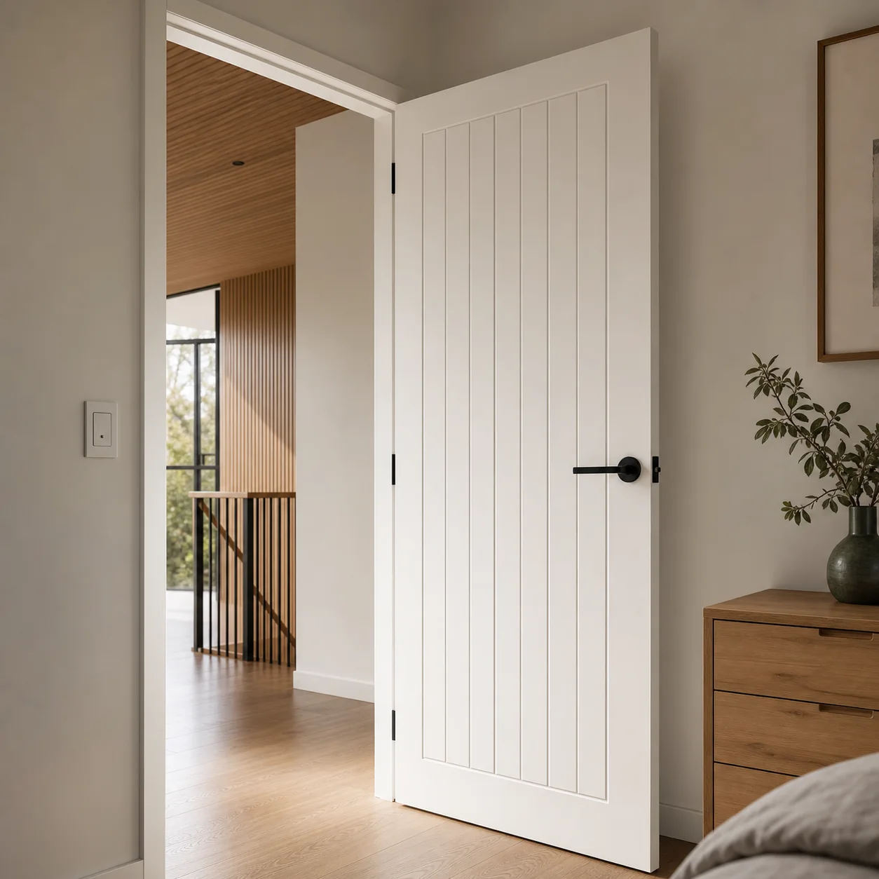 Grooved painted interior door variation with vertical detailing