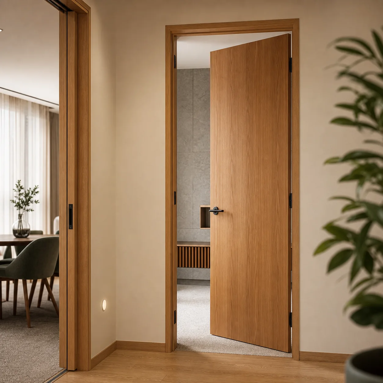 Timber veneer interior door variation with natural vertical grain