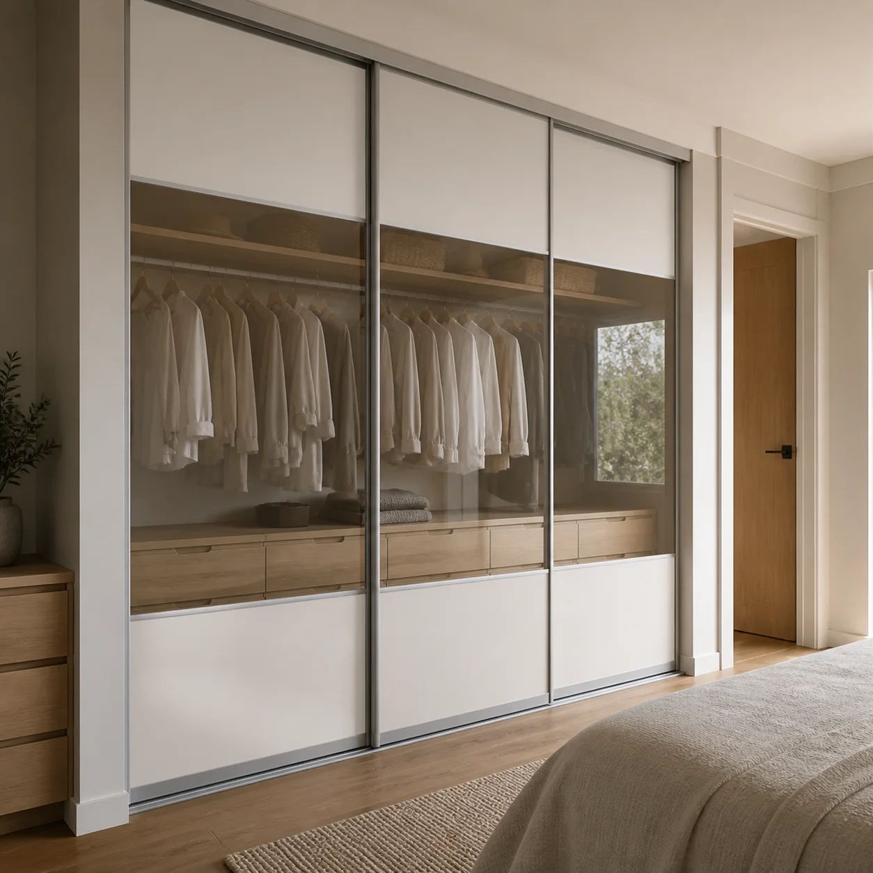 Clearview wardrobe doors with translucent glass panels